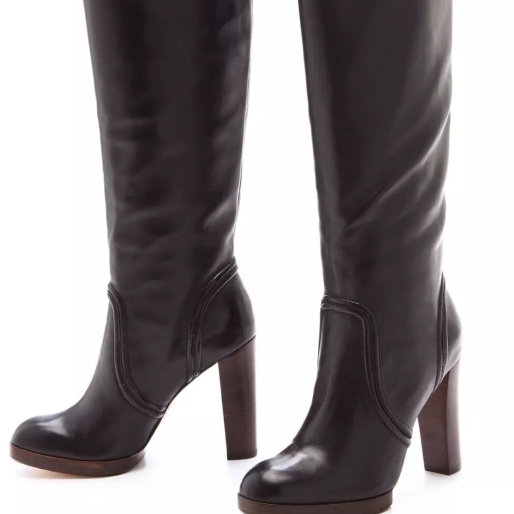 Michael Kors Black Leather Boots Wood Bottom Heel
